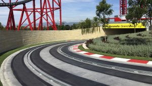 Circuito Ferrari Land construido con pigmento negro Serra Ciments